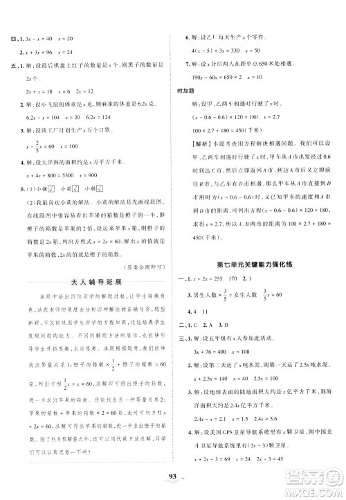 江西人民出版社2021春王朝霞培优100分数学五年级下册BS北师大版答案