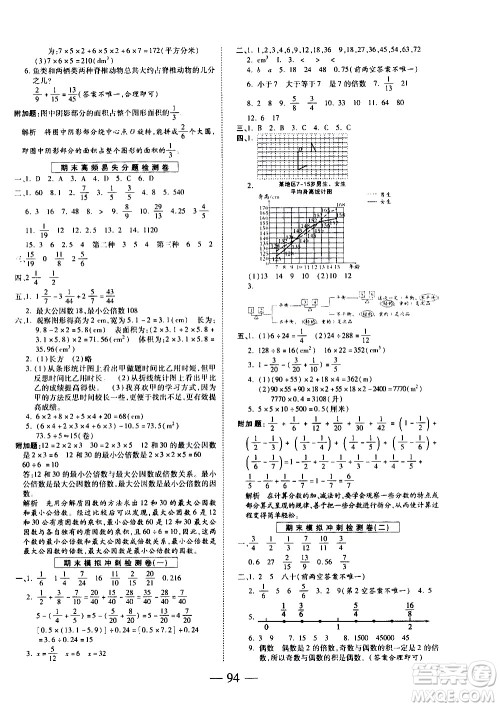 天地出版社2021名师优题小学系列卷数学五年级下册RJ人教版答案