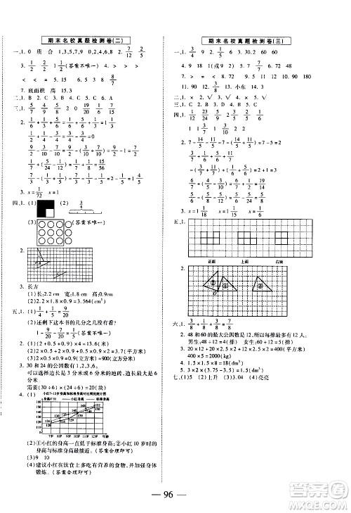 天地出版社2021名师优题小学系列卷数学五年级下册RJ人教版答案