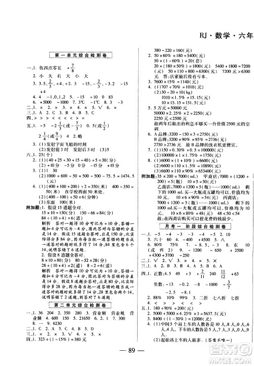 天地出版社2021名师优题小学系列卷数学六年级下册RJ人教版答案