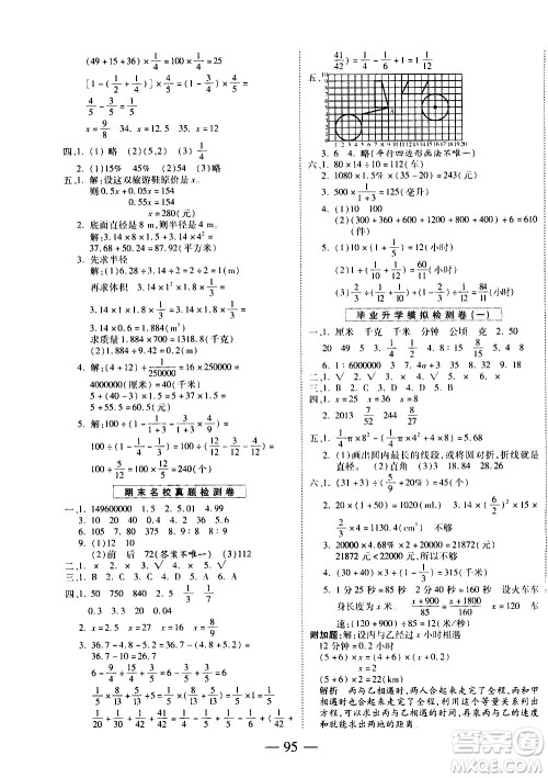 天地出版社2021名师优题小学系列卷数学六年级下册RJ人教版答案