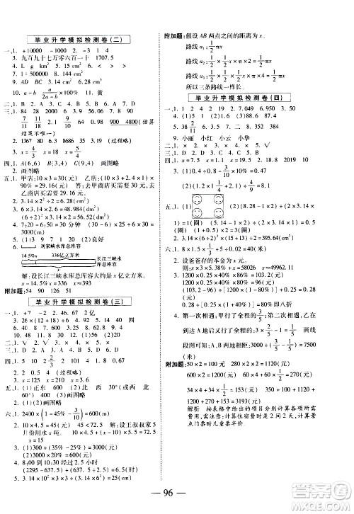 天地出版社2021名师优题小学系列卷数学六年级下册RJ人教版答案