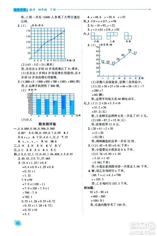 陕西师范大学出版总社有限公司2021绩优学案数学四年级下册人教版答案