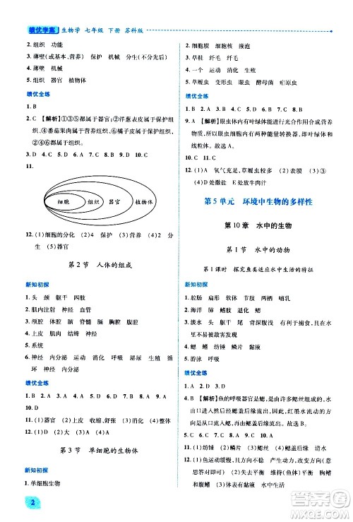 陕西师范大学出版总社有限公司2021绩优学案生物七年级下册苏科版答案