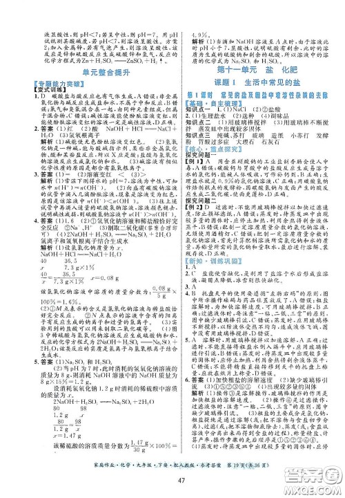 贵州人民出版社2021家庭作业九年级化学下册人教版答案