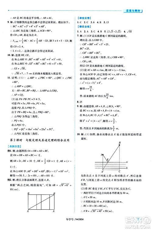 陕西师范大学出版总社有限公司2021绩优学案数学八年级下册人教版答案