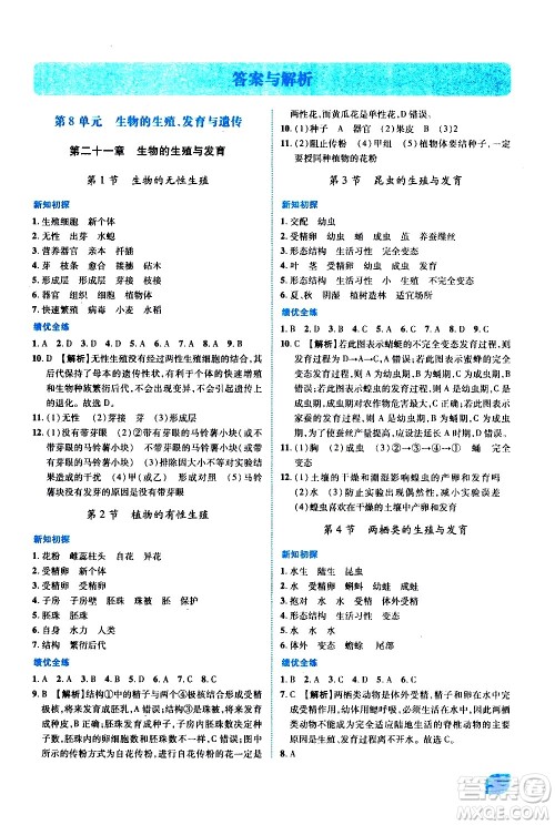 陕西师范大学出版总社有限公司2021绩优学案生物学八年级下册苏教版答案