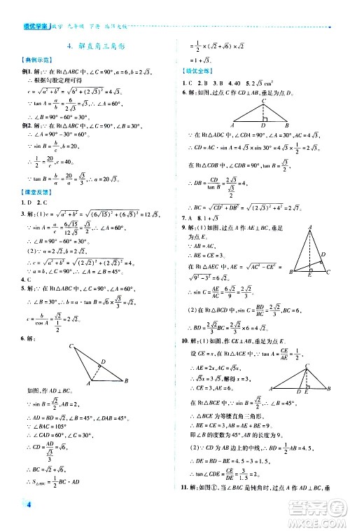 陕西师范大学出版总社有限公司2021绩优学案数学九年级下册北师大版答案