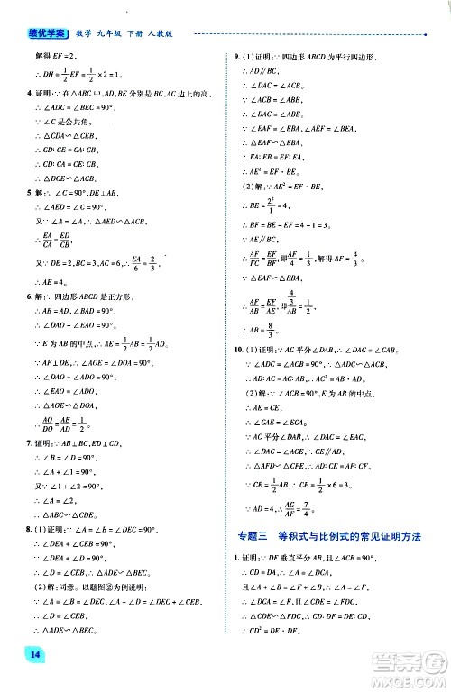 陕西师范大学出版总社有限公司2021绩优学案数学九年级下册人教版答案