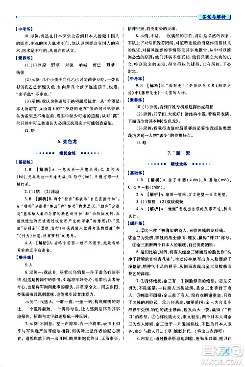 陕西师范大学出版总社有限公司2021绩优学案语文九年级下册人教版答案