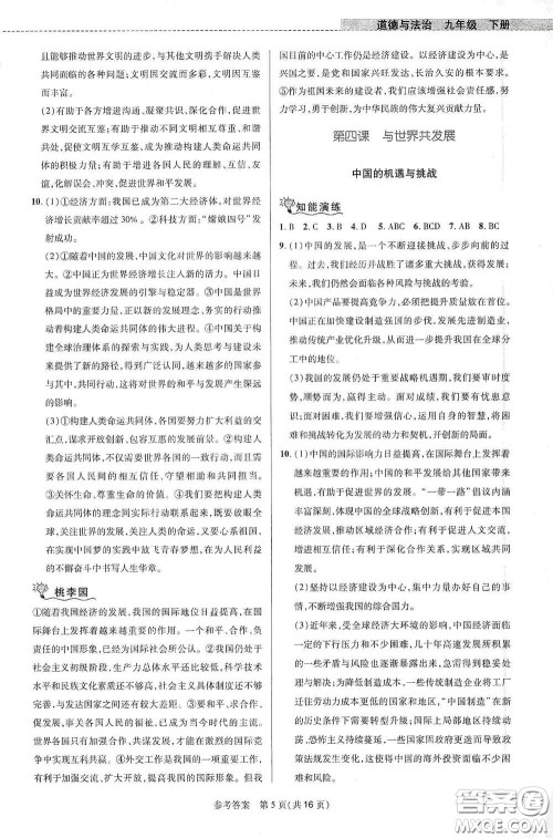 北京师范大学出版社2021课堂精练九年级道德与法治下册河南专版答案