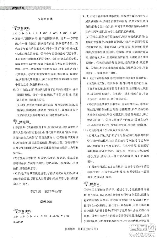 北京师范大学出版社2021课堂精练九年级道德与法治下册河南专版答案