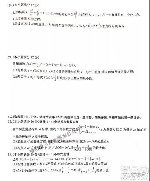 2021年九师联盟高三5月考试文科数学试题及答案