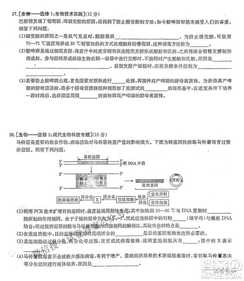 晋城市2021年高三第三次模拟考试理科综合试题及答案