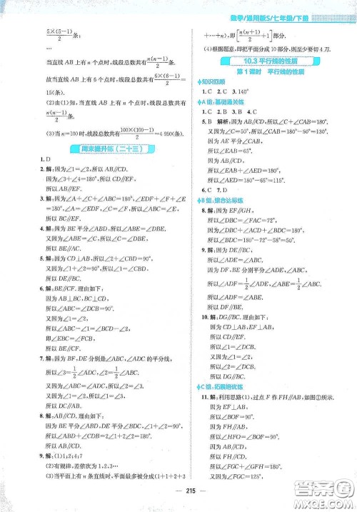 安徽教育出版社2021新编基础训练七年级数学下册通用版S答案