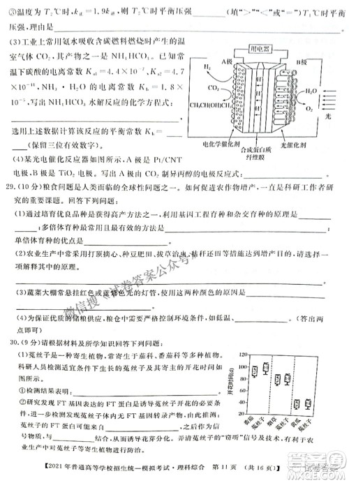 2021年晋中三模高三理科综合试题及答案