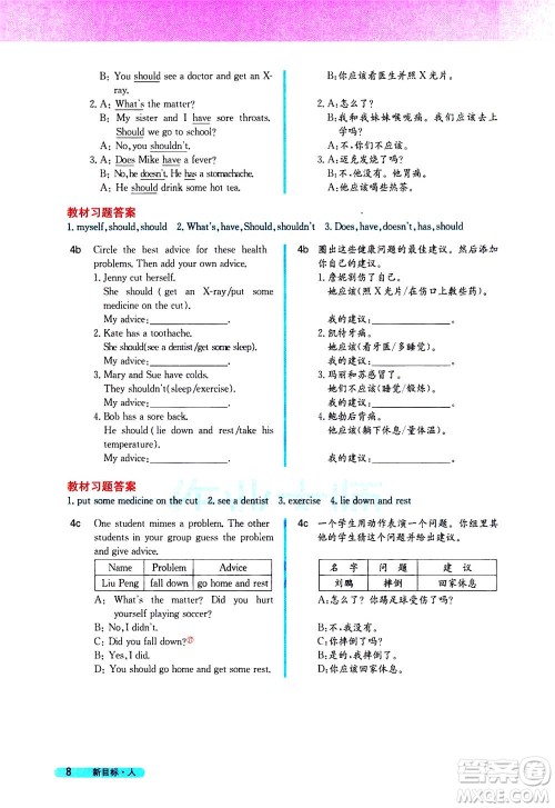 吉林人民出版社2021新教材完全解读英语八年级下新目标人教版答案