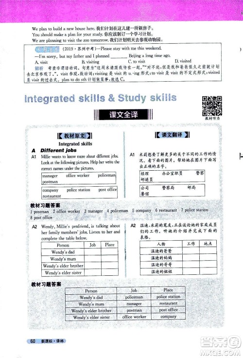 吉林人民出版社2021新教材完全解读英语七年级下新课标译林版答案