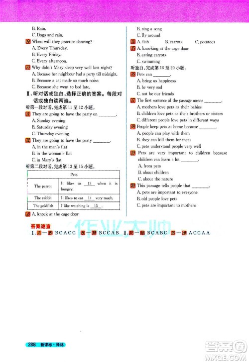 吉林人民出版社2021新教材完全解读英语七年级下新课标译林版答案