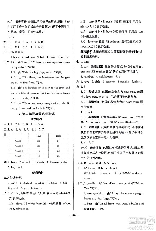 陕西人民教育出版社2021年真题圈天津市小学考试真卷三步练英语四年级下册答案