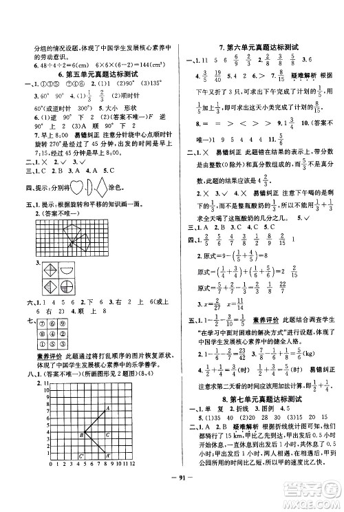 陕西人民教育出版社2021年真题圈天津市小学考试真卷三步练数学五年级下册答案