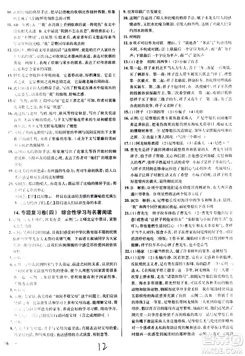 陕西人民教育出版社2021年真题圈天津考生专用练考试卷语文七年级下册答案