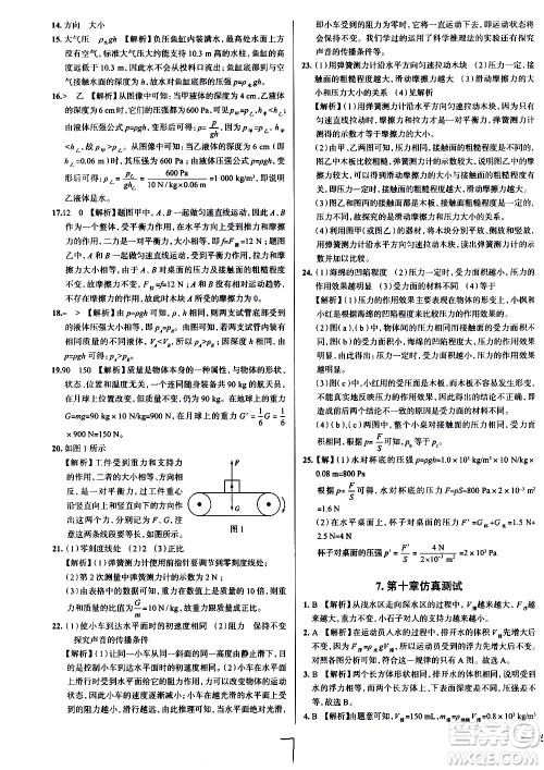 陕西人民教育出版社2021年真题圈天津考生专用练考试卷物理八年级下册答案