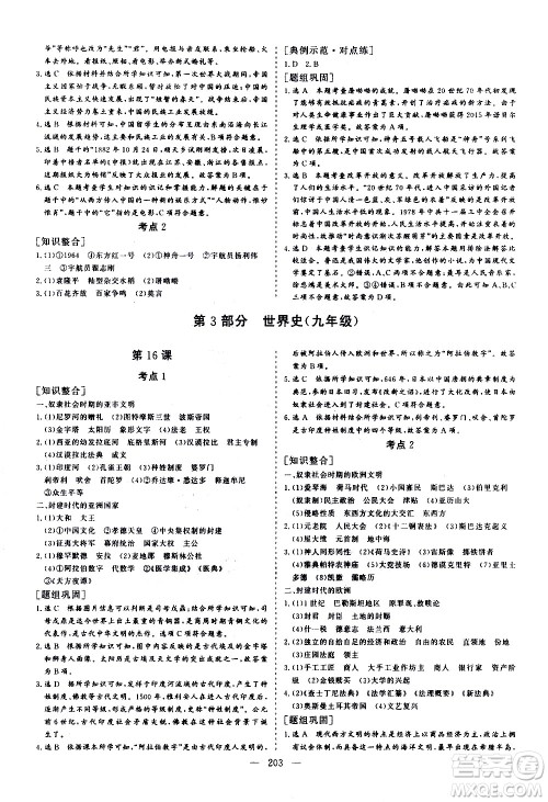 山东美术出版社2021新中考集训中考总复习历史通用版答案