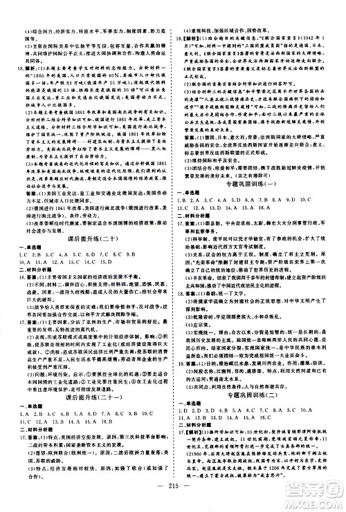 山东美术出版社2021新中考集训中考总复习历史通用版答案