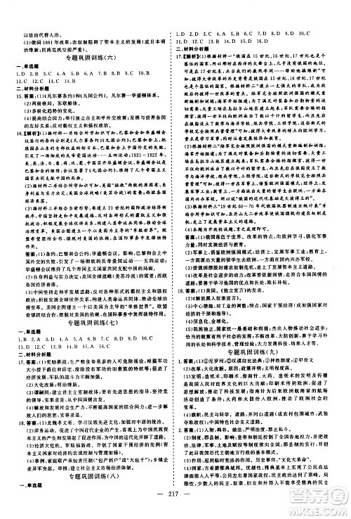 山东美术出版社2021新中考集训中考总复习历史通用版答案