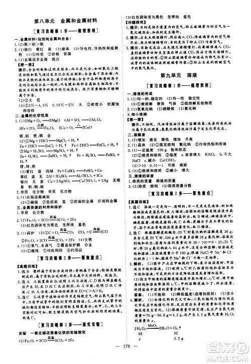 山东美术出版社2021新中考集训中考总复习化学九年级通用版答案