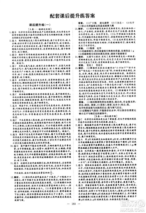 山东美术出版社2021新中考集训中考总复习化学九年级通用版答案