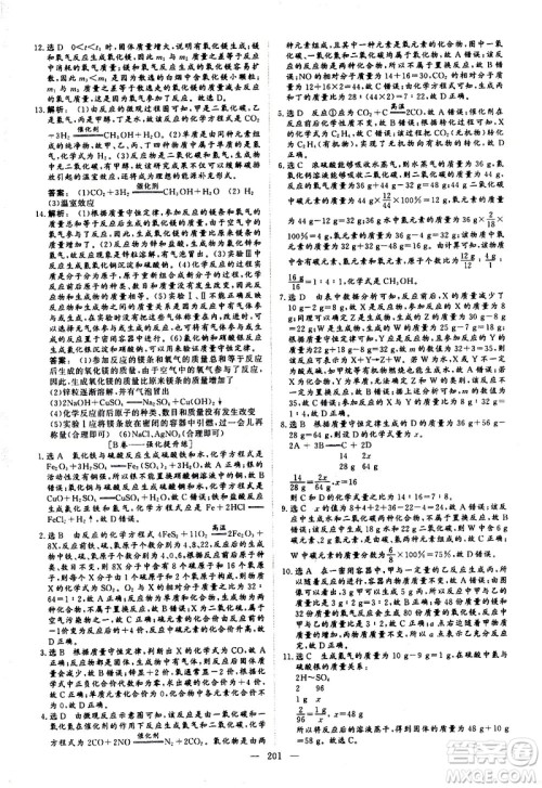 山东美术出版社2021新中考集训中考总复习化学九年级通用版答案