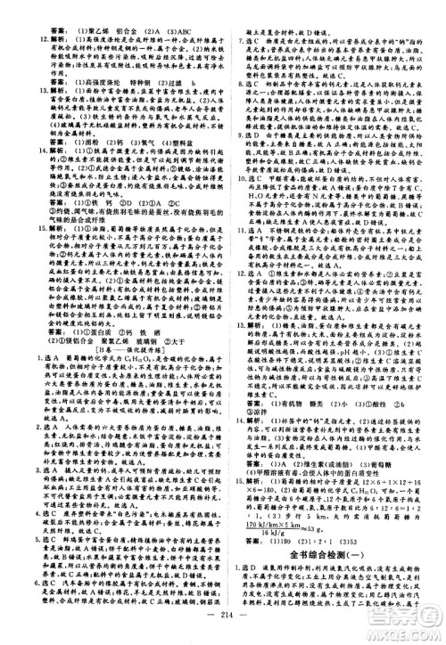 山东美术出版社2021新中考集训中考总复习化学九年级通用版答案
