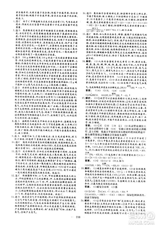 山东美术出版社2021新中考集训中考总复习化学九年级通用版答案