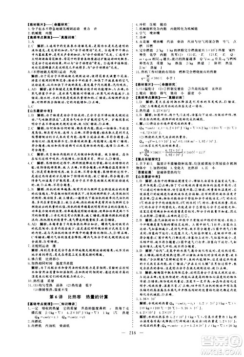 山东美术出版社2021新中考集训中考总复习物理九年级通用版答案