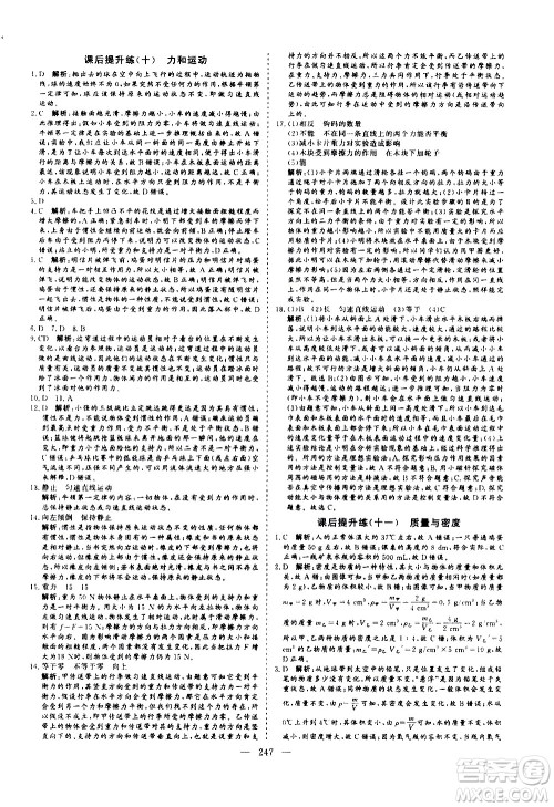 山东美术出版社2021新中考集训中考总复习物理九年级通用版答案