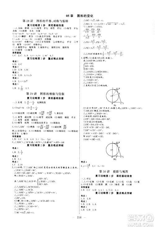 山东美术出版社2021新中考集训中考总复习数学九年级通用版答案