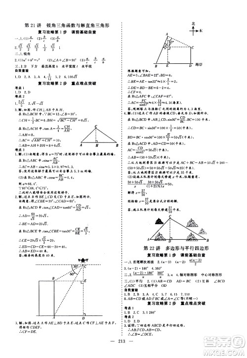 山东美术出版社2021新中考集训中考总复习数学九年级通用版答案