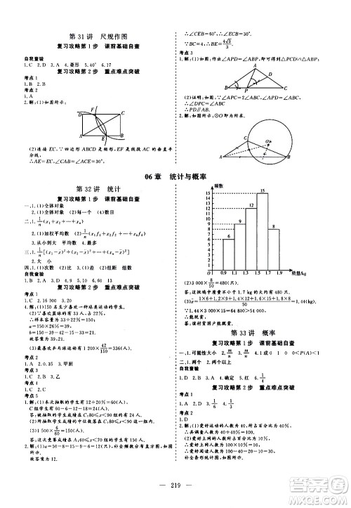 山东美术出版社2021新中考集训中考总复习数学九年级通用版答案