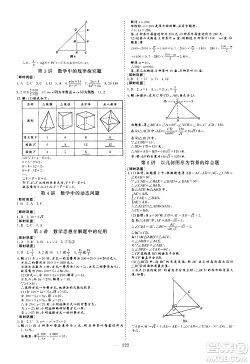 山东美术出版社2021新中考集训中考总复习数学九年级通用版答案