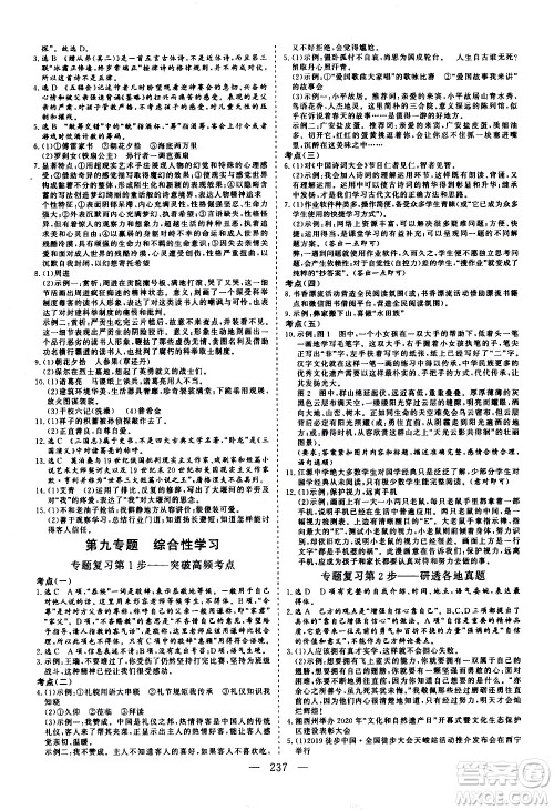 山东美术出版社2021新中考集训中考总复习语文九年级通用版答案 山东美术出版社2021新中考集训中考总复习语文九年级通用版答案