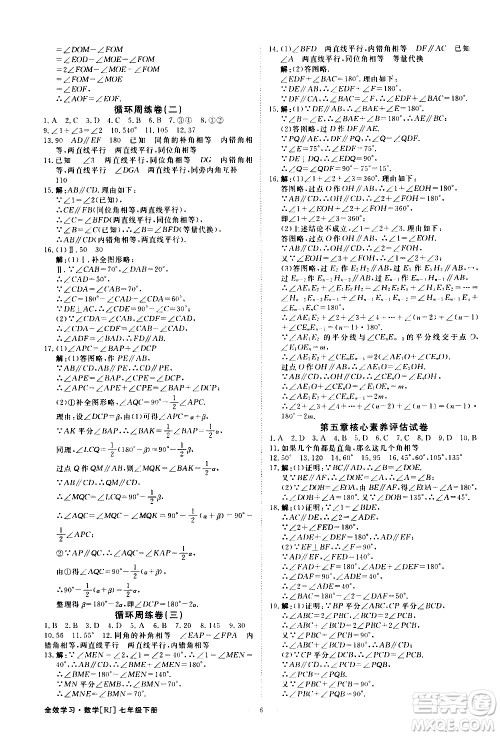 光明日报出版社2021全效学习课时提优数学七年级下册RJ人教版A版答案