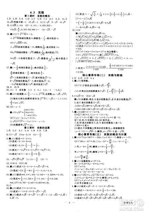 光明日报出版社2021全效学习课时提优数学七年级下册RJ人教版A版答案