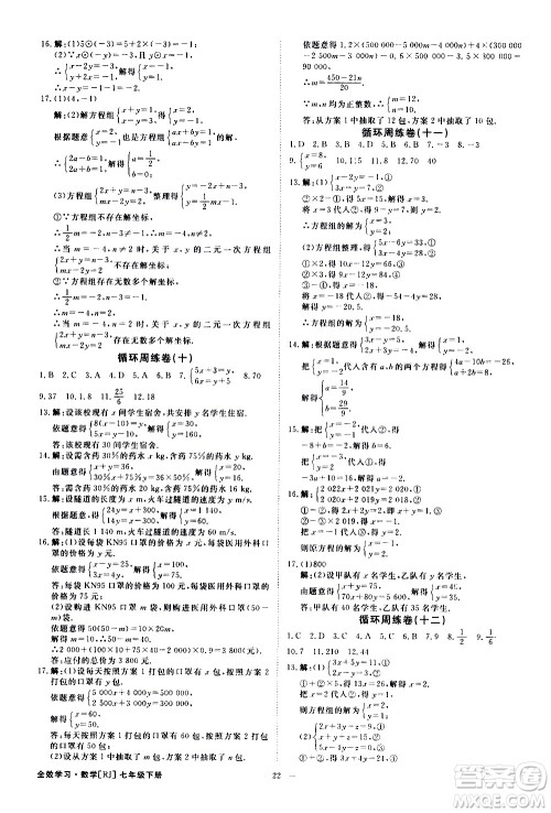 光明日报出版社2021全效学习课时提优数学七年级下册RJ人教版A版答案