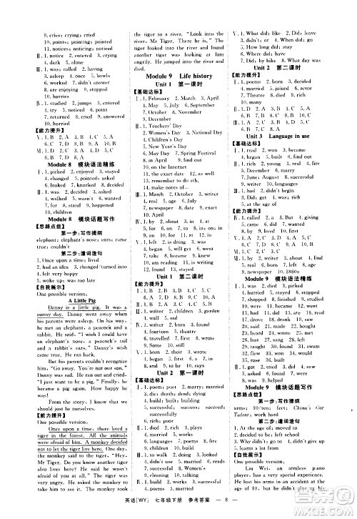 光明日报出版社2021全效学习课时提优英语七年级下册WY外研版A版答案 光明日报出版社2021全效学习课时提优英语七年级下册WY外研版A版答案