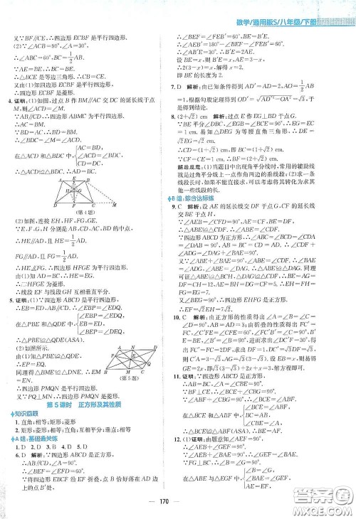 安徽教育出版社2021新编基础训练八年级数学下册通用版S答案