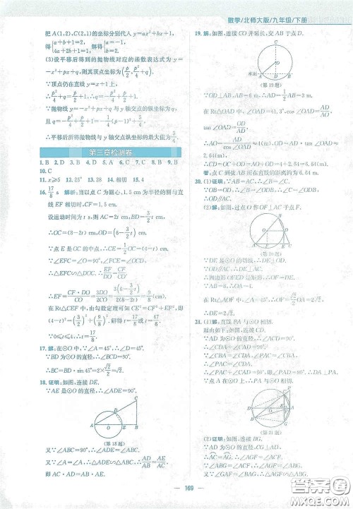 安徽教育出版社2021新编基础训练九年级数学下册北师大版答案