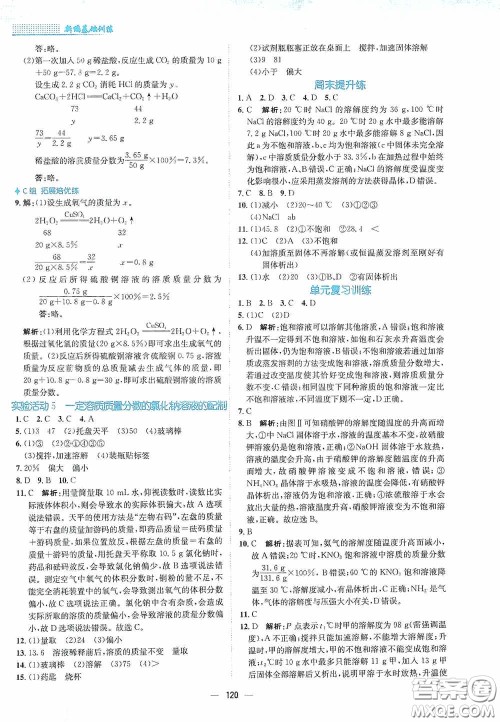 安徽教育出版社2021新编基础训练九年级化学下册人教版答案