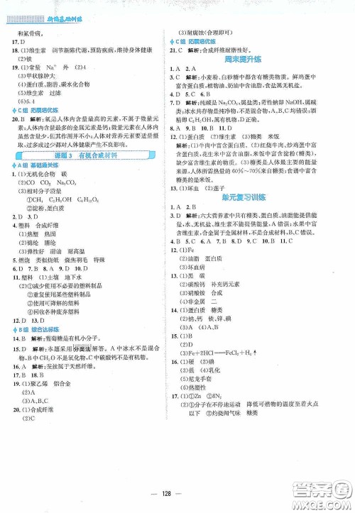 安徽教育出版社2021新编基础训练九年级化学下册人教版答案